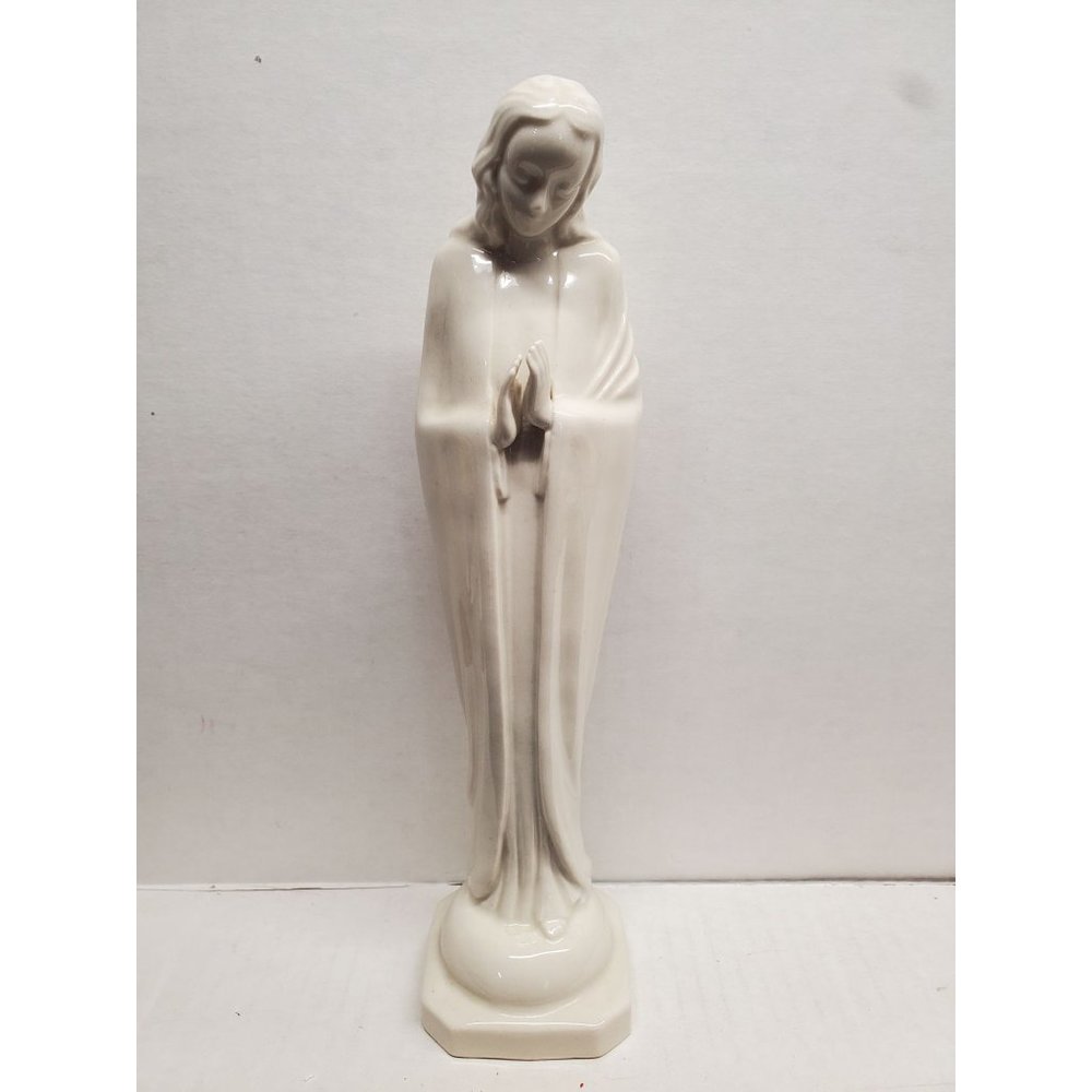 Praying Virgin Mary Madonna White Porcelain 12” Slender Vintage Statue